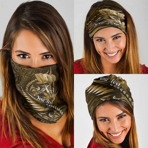 Personalised All Gold New Zealand Darts Neck Gaiter Aoteroa Fern Maori Galaxy Style - Aussie Hoodie