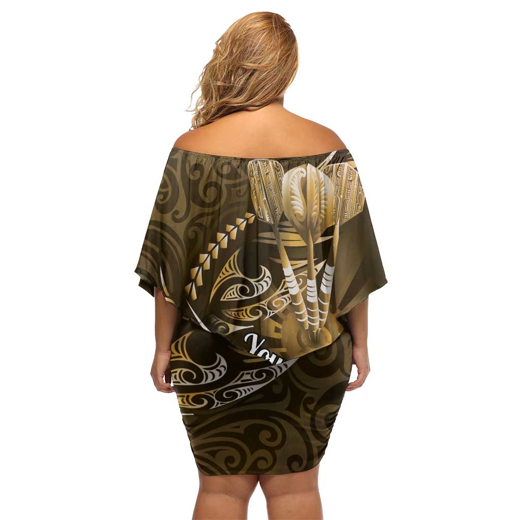 Personalised All Gold New Zealand Darts Off Shoulder Short Dress Aoteroa Fern Maori Galaxy Style