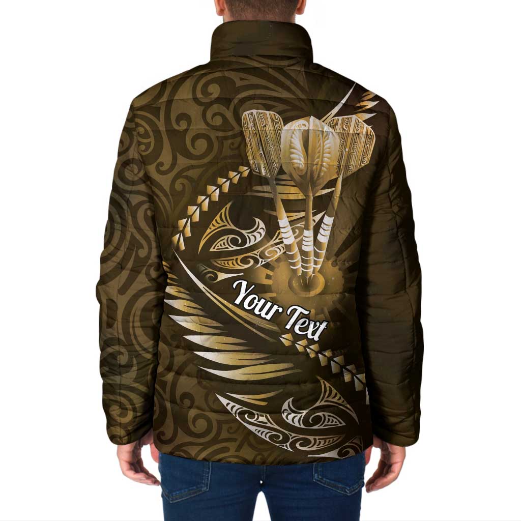 Personalised All Gold New Zealand Darts Padded Jacket Aoteroa Fern Maori Galaxy Style - Aussie Hoodie