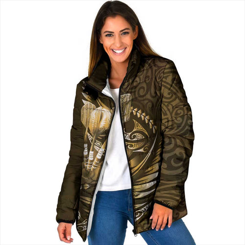 Personalised All Gold New Zealand Darts Padded Jacket Aoteroa Fern Maori Galaxy Style - Aussie Hoodie