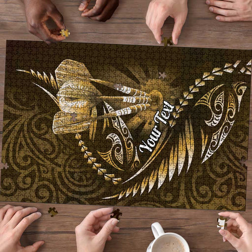 Personalised All Gold New Zealand Darts Puzzle Aoteroa Fern Maori Galaxy Style - Aussie Hoodie