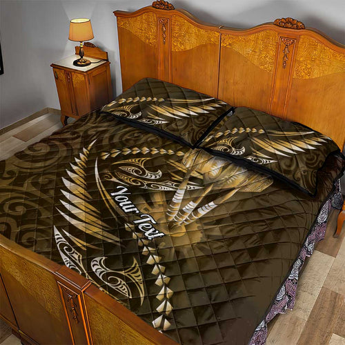 Personalised All Gold New Zealand Darts Quilt Bed Set Aoteroa Fern Maori Galaxy Style
