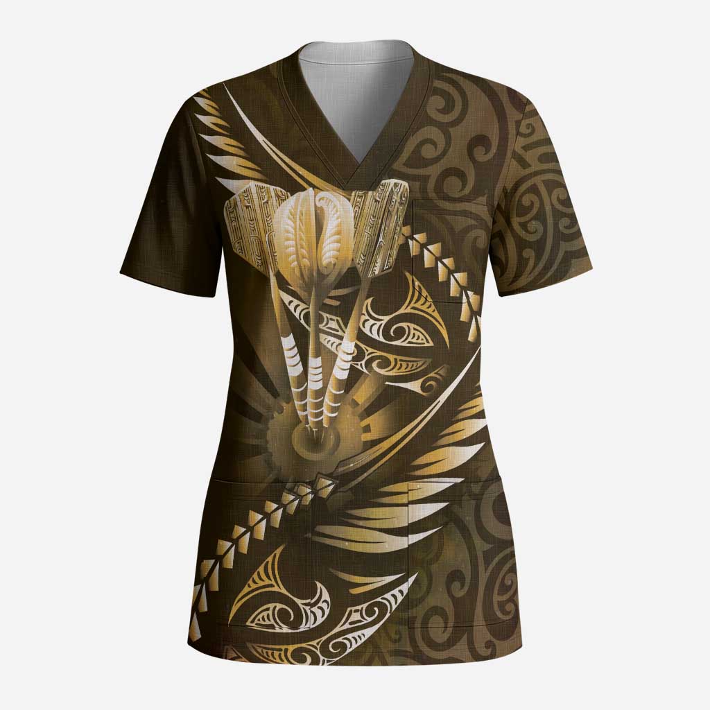 Personalised All Gold New Zealand Darts Scrub Top Aoteroa Fern Maori Galaxy Style - Aussie Hoodie