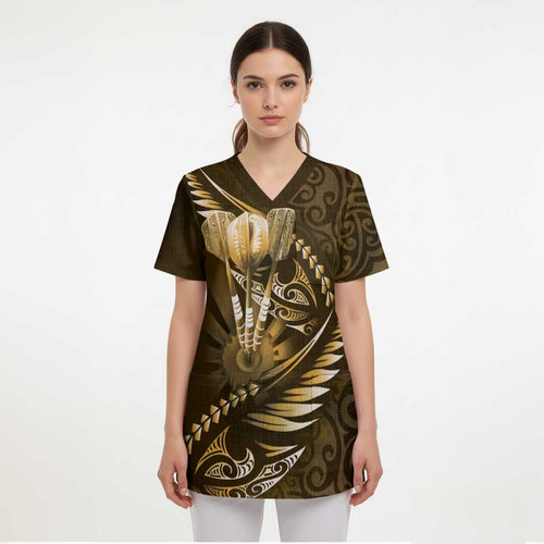 Personalised All Gold New Zealand Darts Scrub Top Aoteroa Fern Maori Galaxy Style - Aussie Hoodie