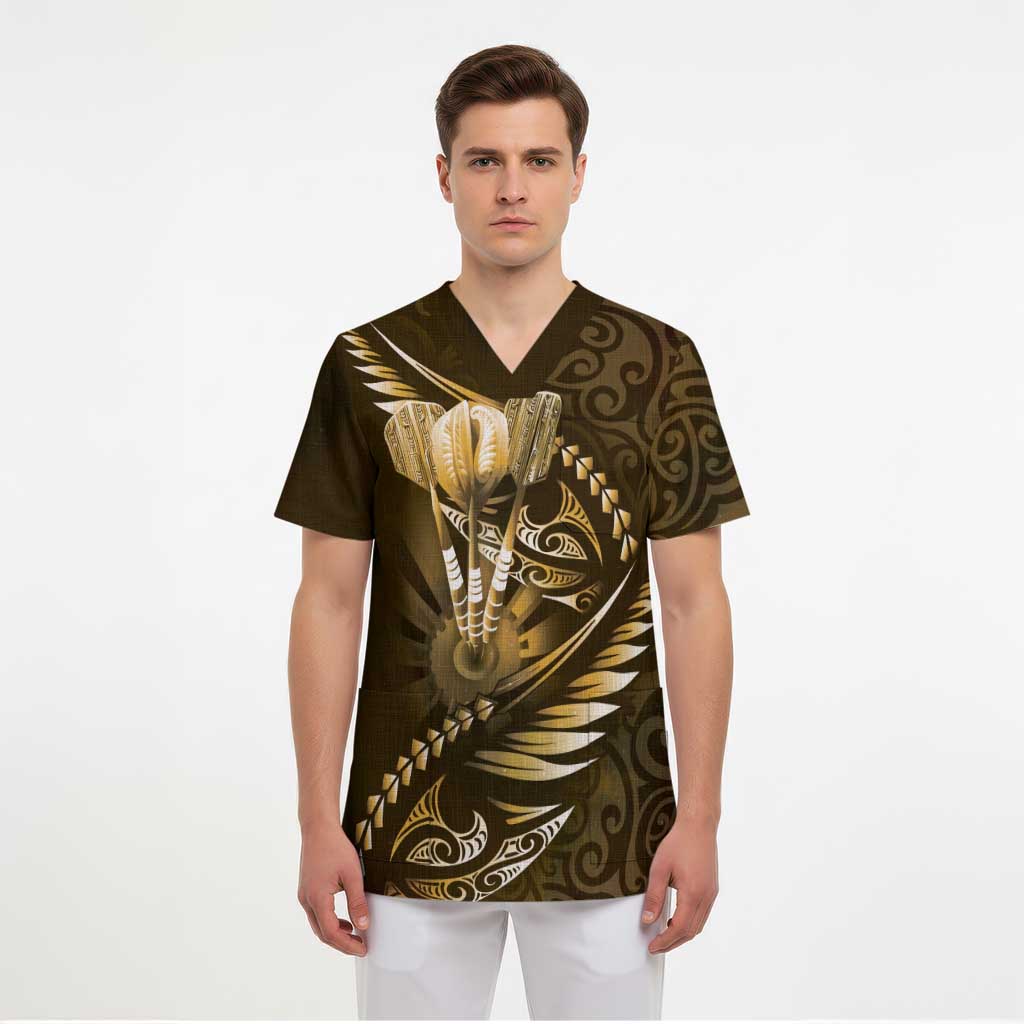 Personalised All Gold New Zealand Darts Scrub Top Aoteroa Fern Maori Galaxy Style - Aussie Hoodie
