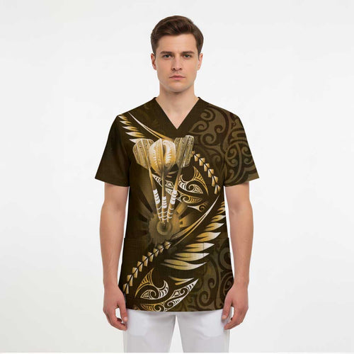 Personalised All Gold New Zealand Darts Scrub Top Aoteroa Fern Maori Galaxy Style - Aussie Hoodie