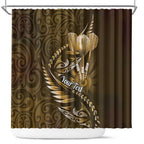 Personalised All Gold New Zealand Darts Shower Curtain Aoteroa Fern Maori Galaxy Style