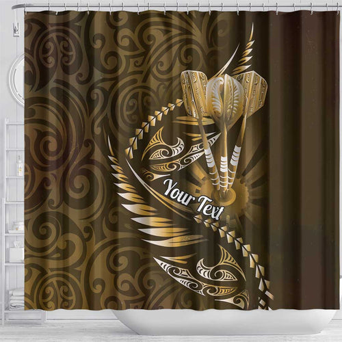 Personalised All Gold New Zealand Darts Shower Curtain Aoteroa Fern Maori Galaxy Style