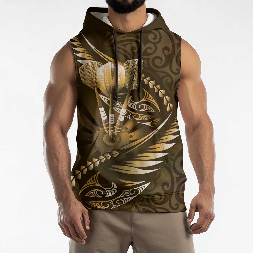 Personalised All Gold New Zealand Darts Sleeveless Hoodie Aoteroa Fern Maori Galaxy Style - Aussie Hoodie