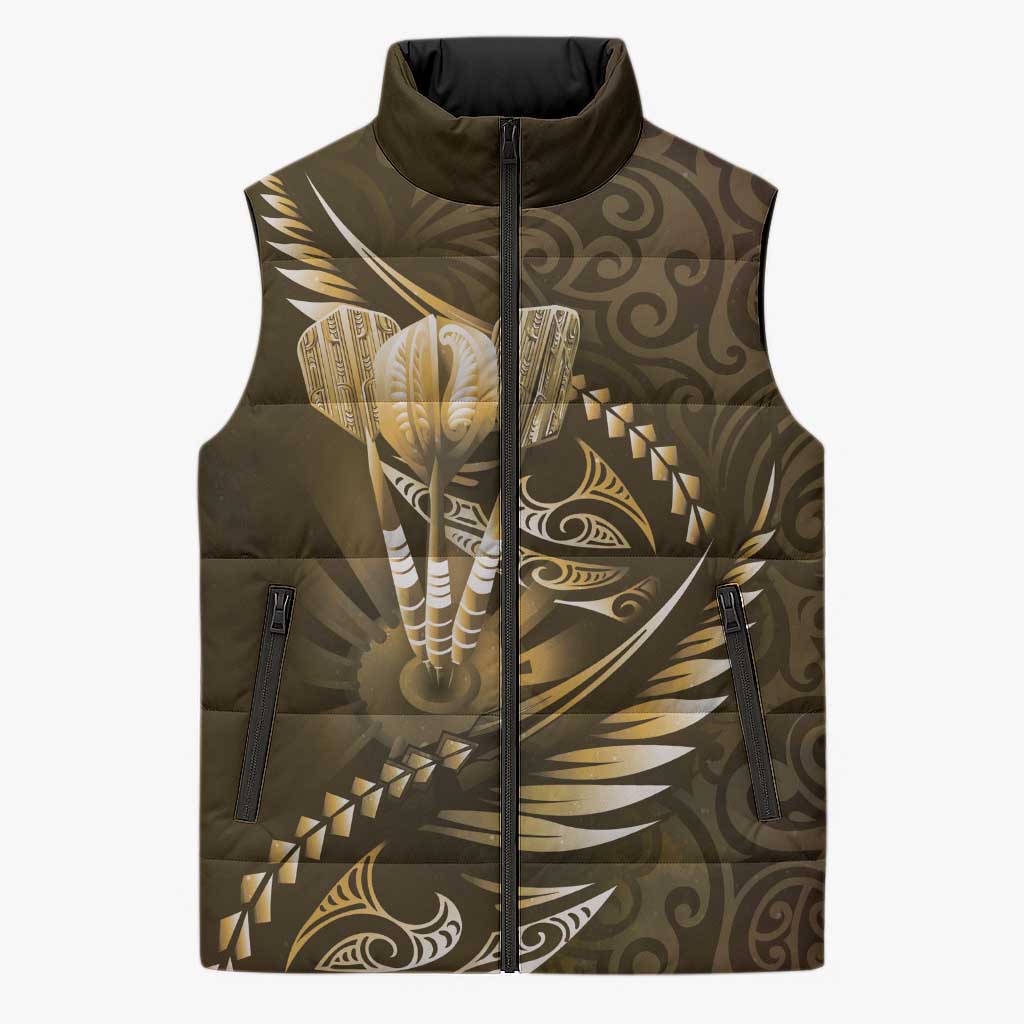 Personalised All Gold New Zealand Darts Sleeveless Puffer Jacket Aoteroa Fern Maori Galaxy Style - Aussie Hoodie