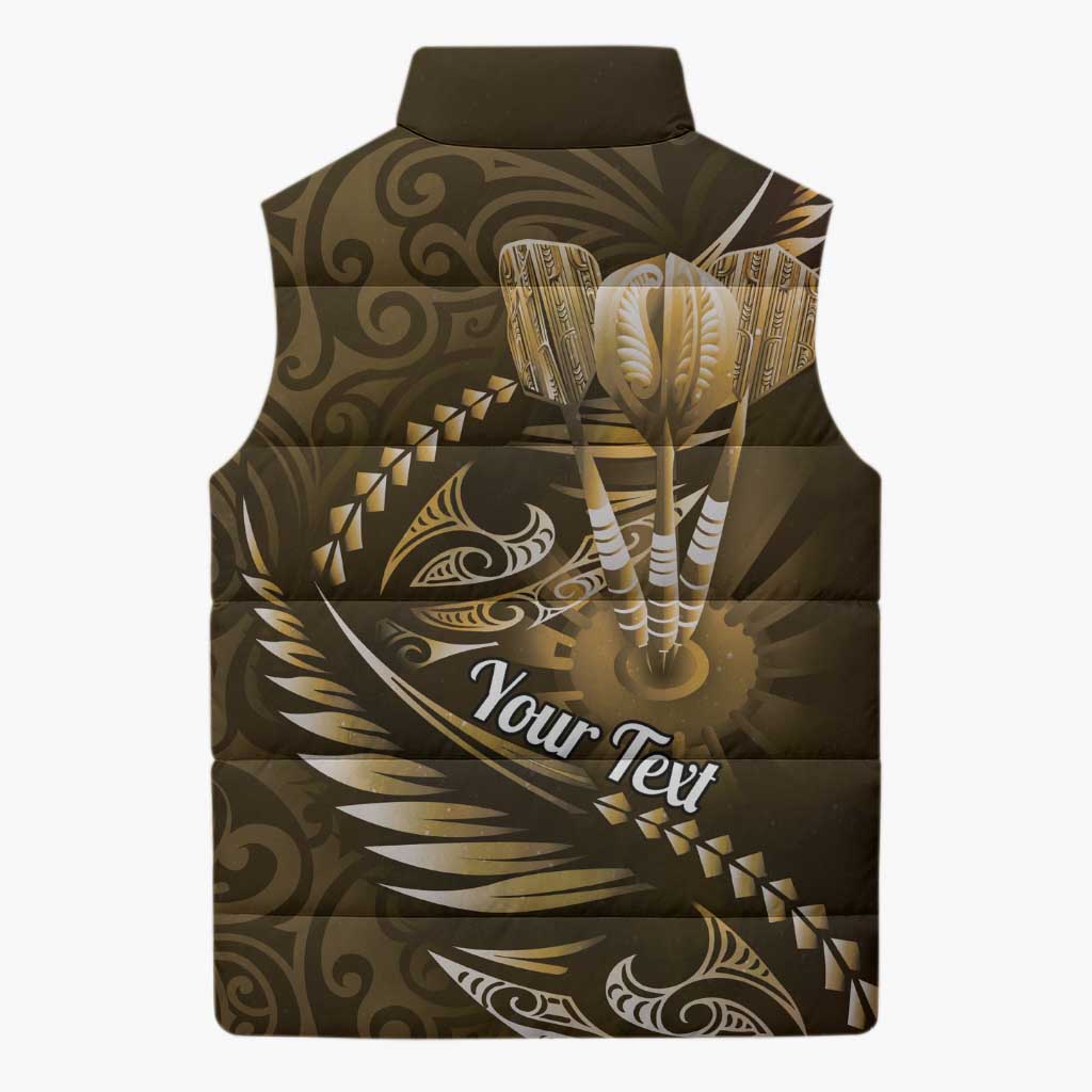 Personalised All Gold New Zealand Darts Sleeveless Puffer Jacket Aoteroa Fern Maori Galaxy Style - Aussie Hoodie