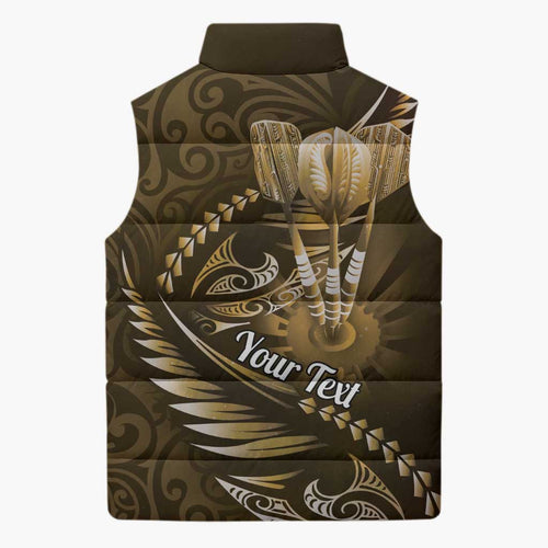 Personalised All Gold New Zealand Darts Sleeveless Puffer Jacket Aoteroa Fern Maori Galaxy Style - Aussie Hoodie