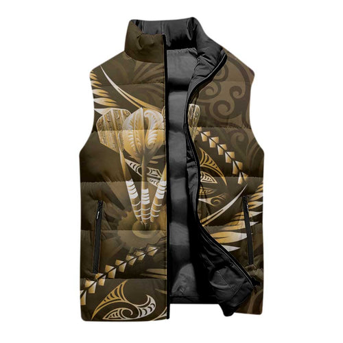Personalised All Gold New Zealand Darts Sleeveless Puffer Jacket Aoteroa Fern Maori Galaxy Style - Aussie Hoodie