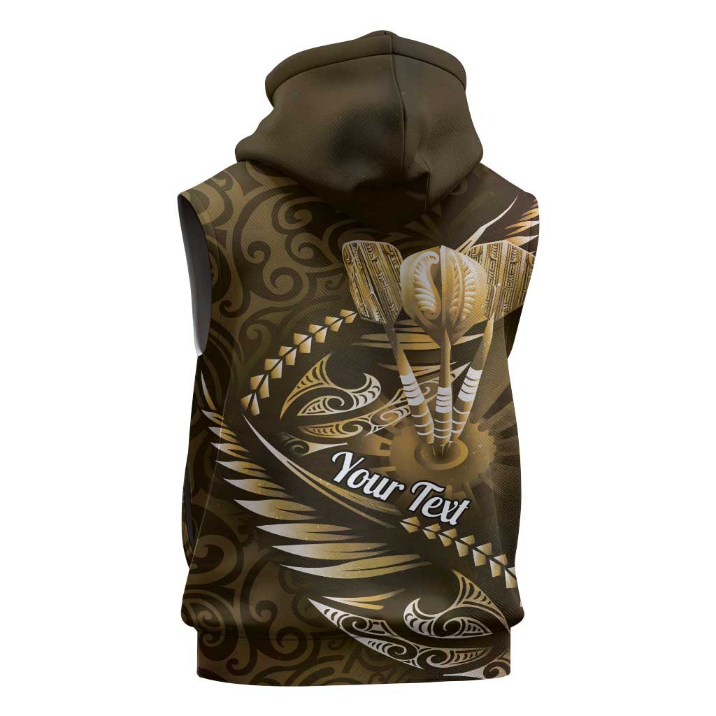Personalised All Gold New Zealand Darts Sleeveless Zip Hoodie Aoteroa Fern Maori Galaxy Style LT14