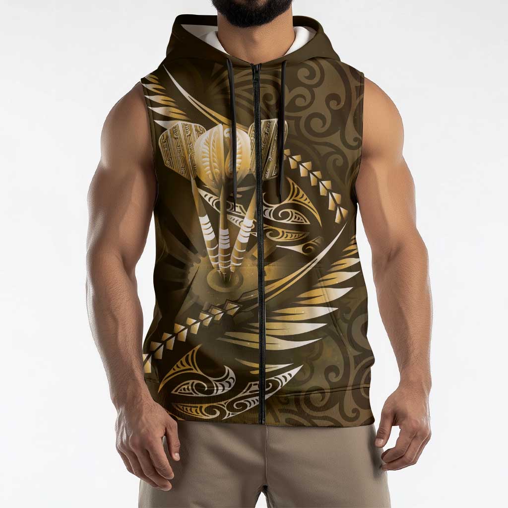 Personalised All Gold New Zealand Darts Sleeveless Zip Hoodie Aoteroa Fern Maori Galaxy Style LT14