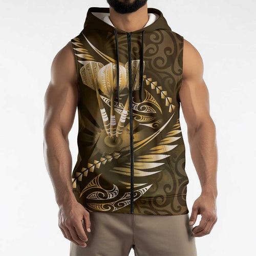 Personalised All Gold New Zealand Darts Sleeveless Zip Hoodie Aoteroa Fern Maori Galaxy Style LT14