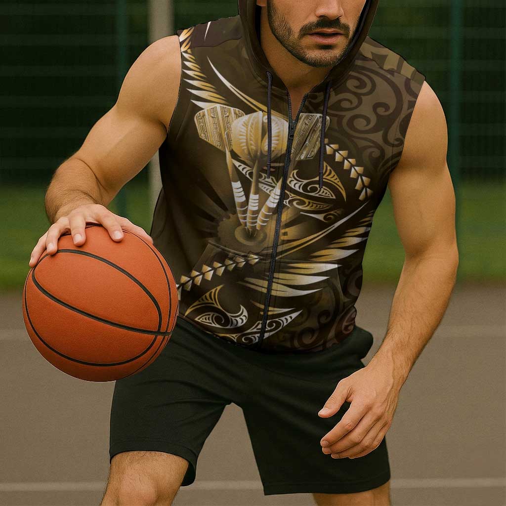 Personalised All Gold New Zealand Darts Sleeveless Zip Hoodie Aoteroa Fern Maori Galaxy Style LT14