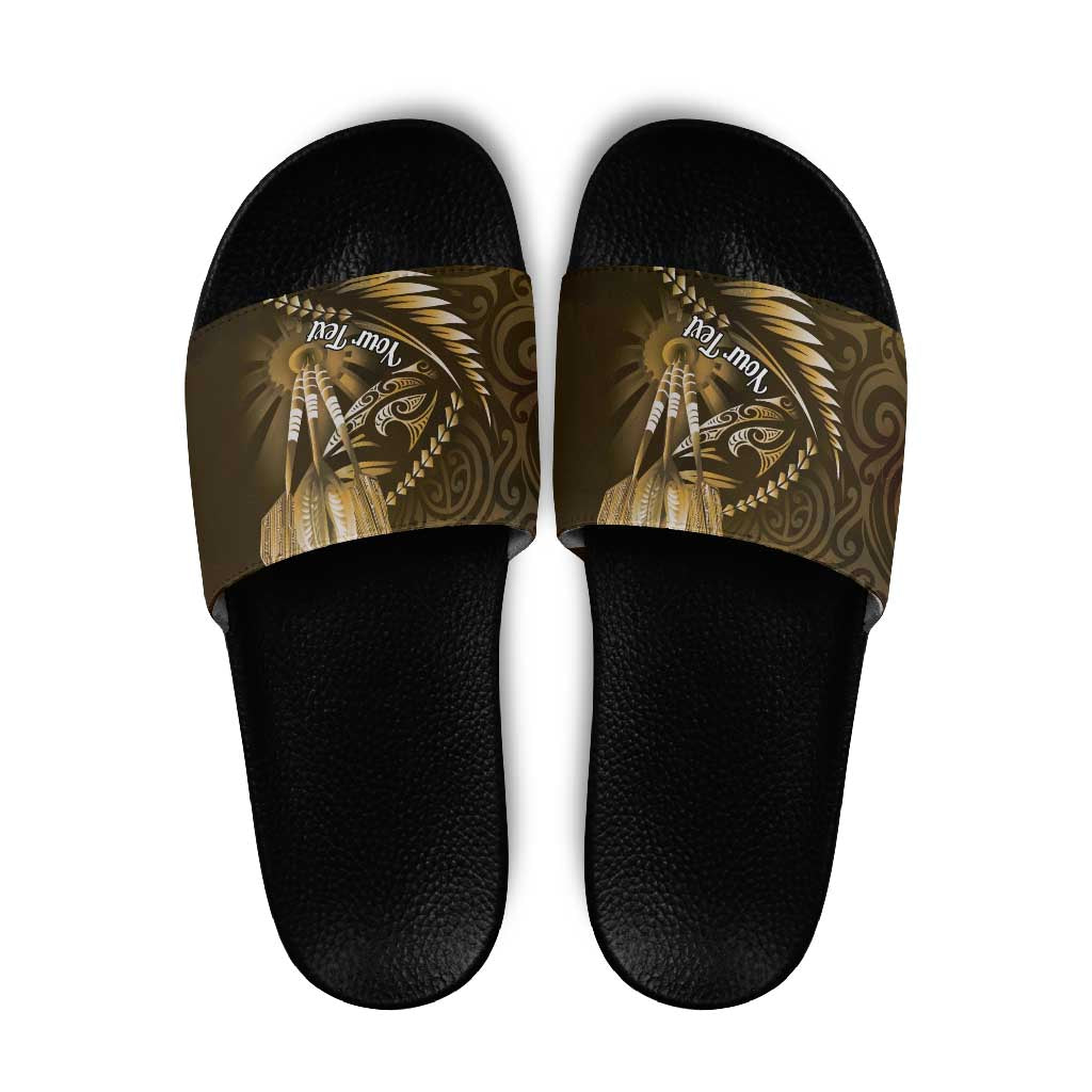 Personalised All Gold New Zealand Darts Slide Sandals Aoteroa Fern Maori Galaxy Style - Aussie Hoodie