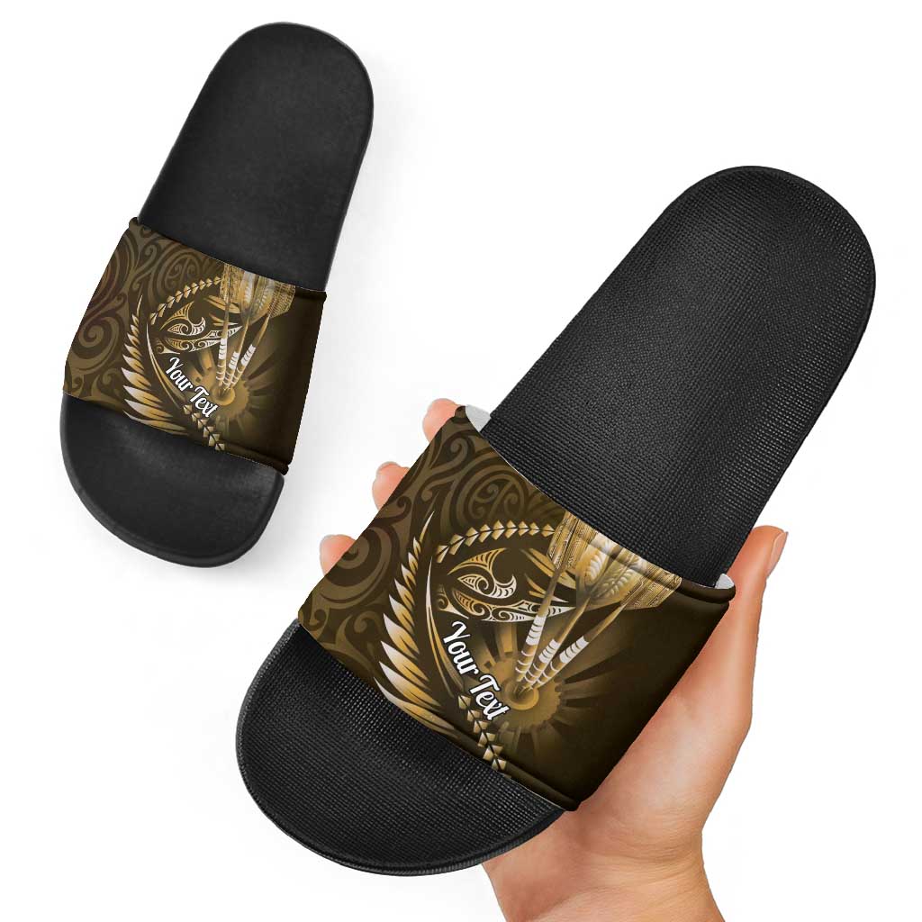 Personalised All Gold New Zealand Darts Slide Sandals Aoteroa Fern Maori Galaxy Style - Aussie Hoodie