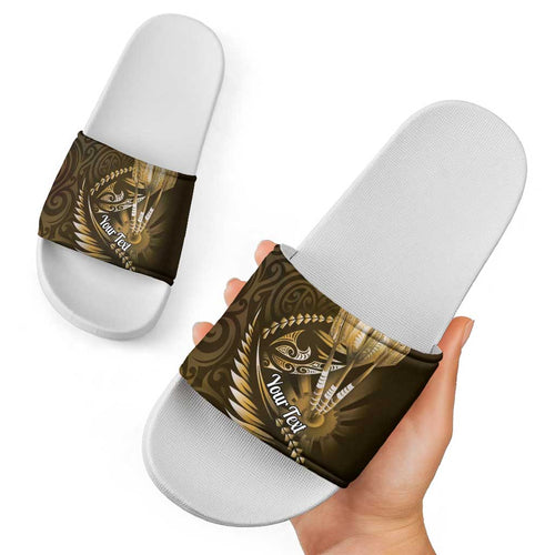 Personalised All Gold New Zealand Darts Slide Sandals Aoteroa Fern Maori Galaxy Style - Aussie Hoodie