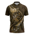 Personalised All Gold New Zealand Darts Zipper Polo Shirt Aoteroa Fern Maori Galaxy Style - Aussie Hoodie