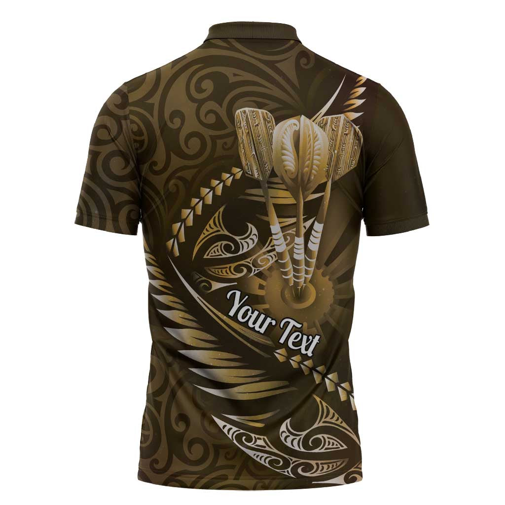 Personalised All Gold New Zealand Darts Zipper Polo Shirt Aoteroa Fern Maori Galaxy Style - Aussie Hoodie