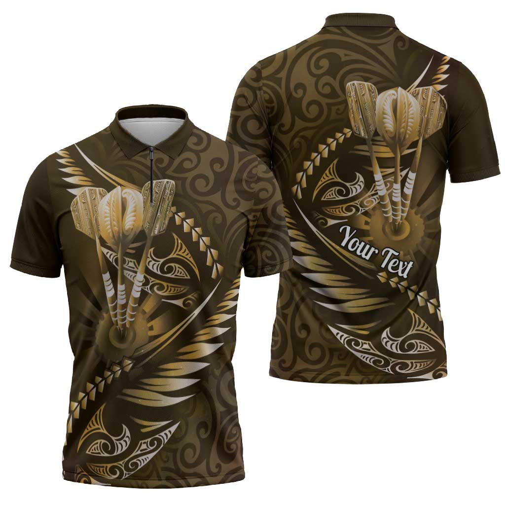 Personalised All Gold New Zealand Darts Zipper Polo Shirt Aoteroa Fern Maori Galaxy Style - Aussie Hoodie