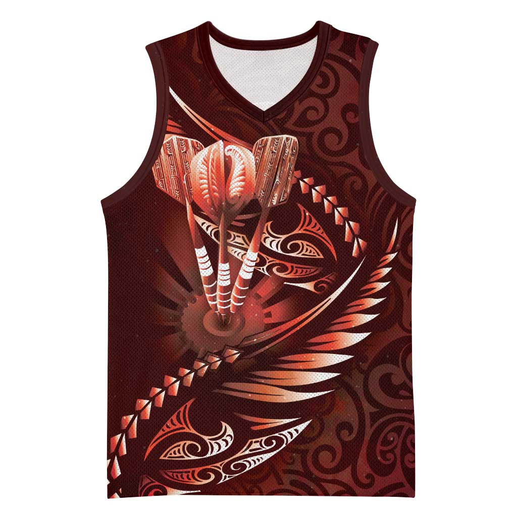 Personalised All Red New Zealand Darts Basketball Jersey Aoteroa Fern Maori Galaxy Style - Aussie Hoodie