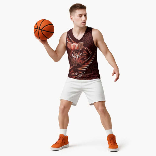 Personalised All Red New Zealand Darts Basketball Jersey Aoteroa Fern Maori Galaxy Style - Aussie Hoodie