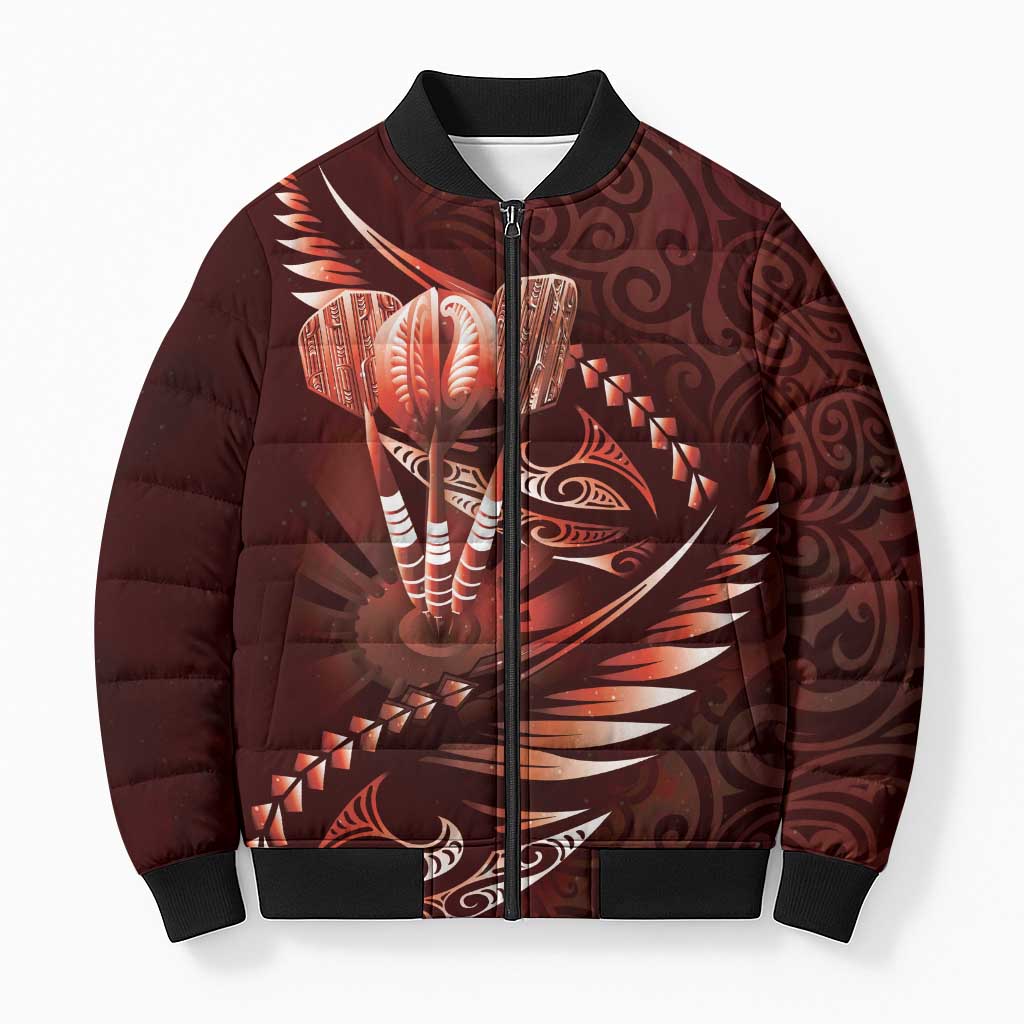 Personalised All Red New Zealand Darts Bomber Puffer Jacket Aoteroa Fern Maori Galaxy Style - Aussie Hoodie