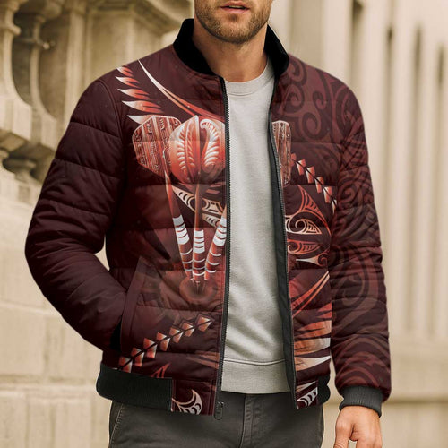 Personalised All Red New Zealand Darts Bomber Puffer Jacket Aoteroa Fern Maori Galaxy Style - Aussie Hoodie
