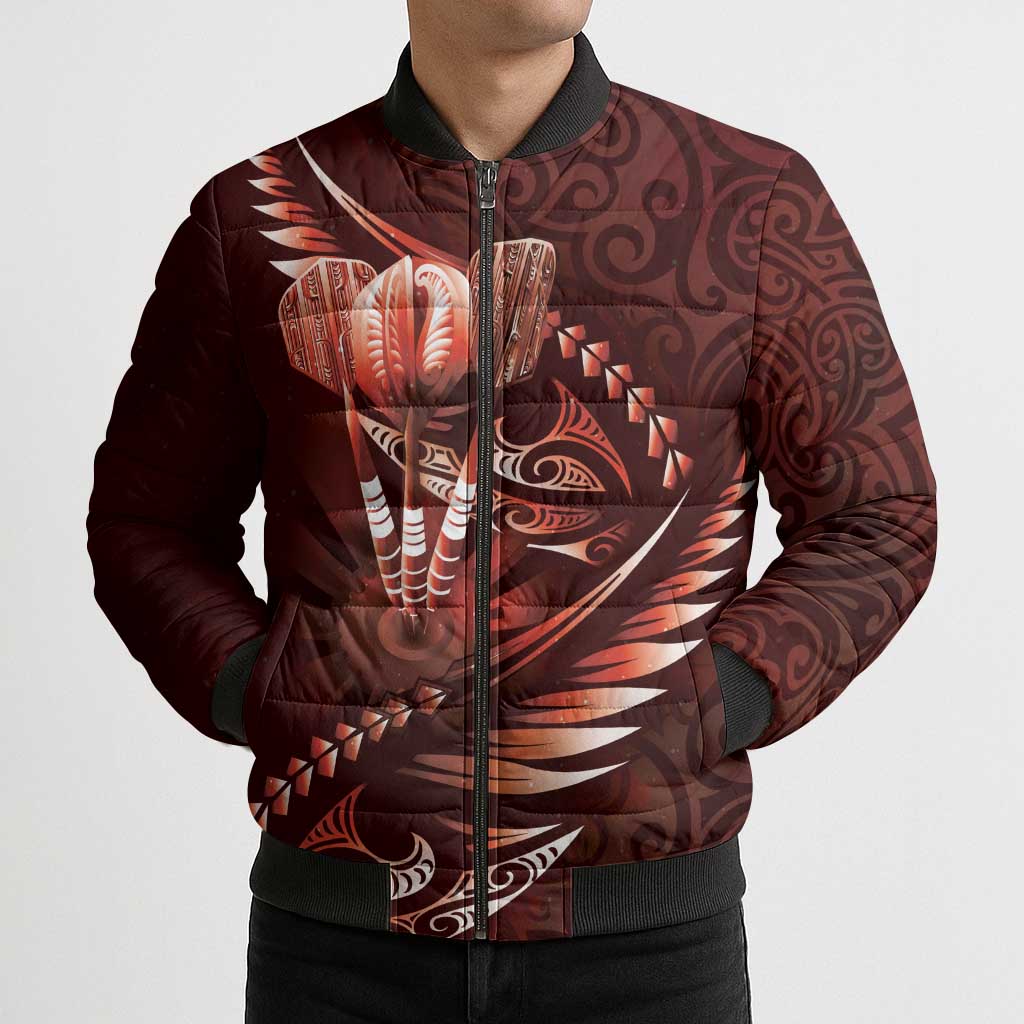 Personalised All Red New Zealand Darts Bomber Puffer Jacket Aoteroa Fern Maori Galaxy Style - Aussie Hoodie