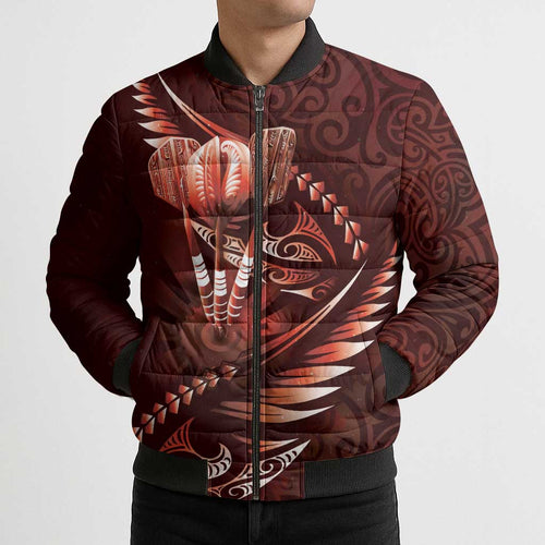 Personalised All Red New Zealand Darts Bomber Puffer Jacket Aoteroa Fern Maori Galaxy Style - Aussie Hoodie