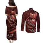 Personalised All Red New Zealand Darts Couples Matching Puletasi and Long Sleeve Button Shirt Aoteroa Fern Maori Galaxy Style