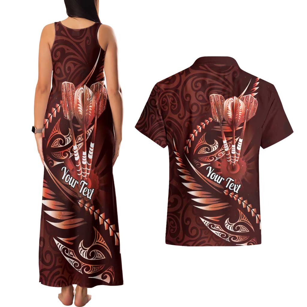 Personalised All Red New Zealand Darts Couples Matching Tank Maxi Dress and Hawaiian Shirt Aoteroa Fern Maori Galaxy Style
