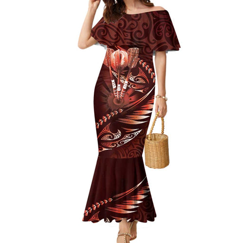 Personalised All Red New Zealand Darts Family Matching Mermaid Dress and Hawaiian Shirt Aoteroa Fern Maori Galaxy Style