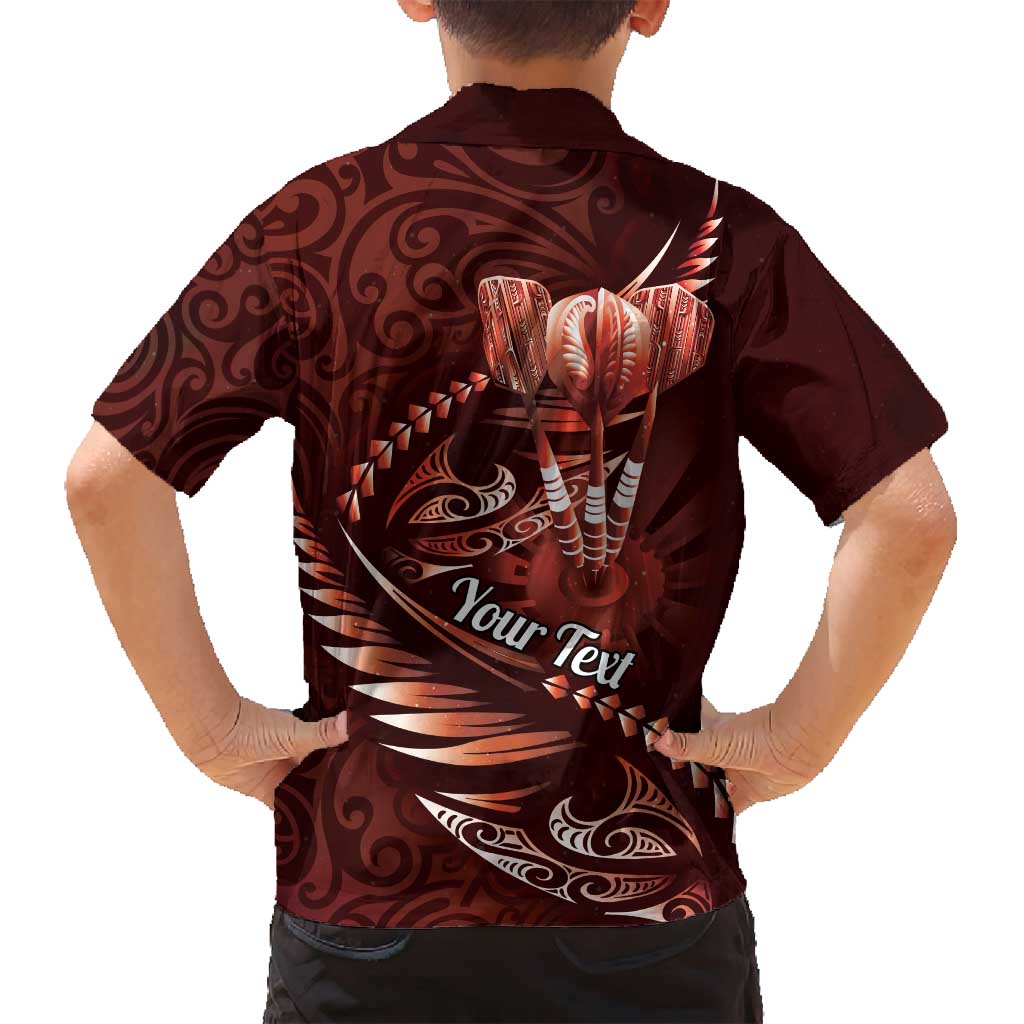 Personalised All Red New Zealand Darts Family Matching Off Shoulder Maxi Dress and Hawaiian Shirt Aoteroa Fern Maori Galaxy Style