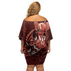 Personalised All Red New Zealand Darts Family Matching Off Shoulder Short Dress and Hawaiian Shirt Aoteroa Fern Maori Galaxy Style