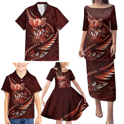 Personalised All Red New Zealand Darts Family Matching Puletasi and Hawaiian Shirt Aoteroa Fern Maori Galaxy Style