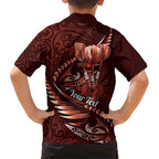 Personalised All Red New Zealand Darts Family Matching Short Sleeve Bodycon Dress and Hawaiian Shirt Aoteroa Fern Maori Galaxy Style