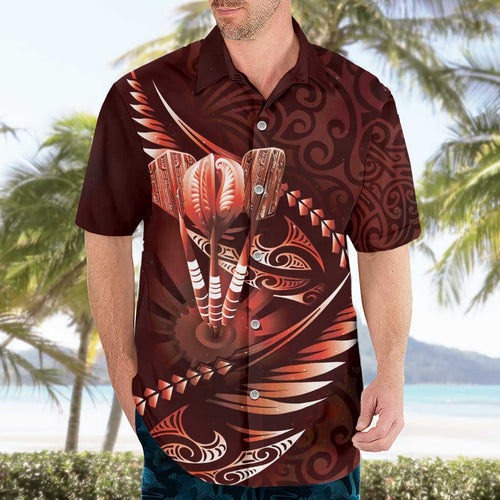 Personalised All Red New Zealand Darts Hawaiian Shirt Aoteroa Fern Maori Galaxy Style