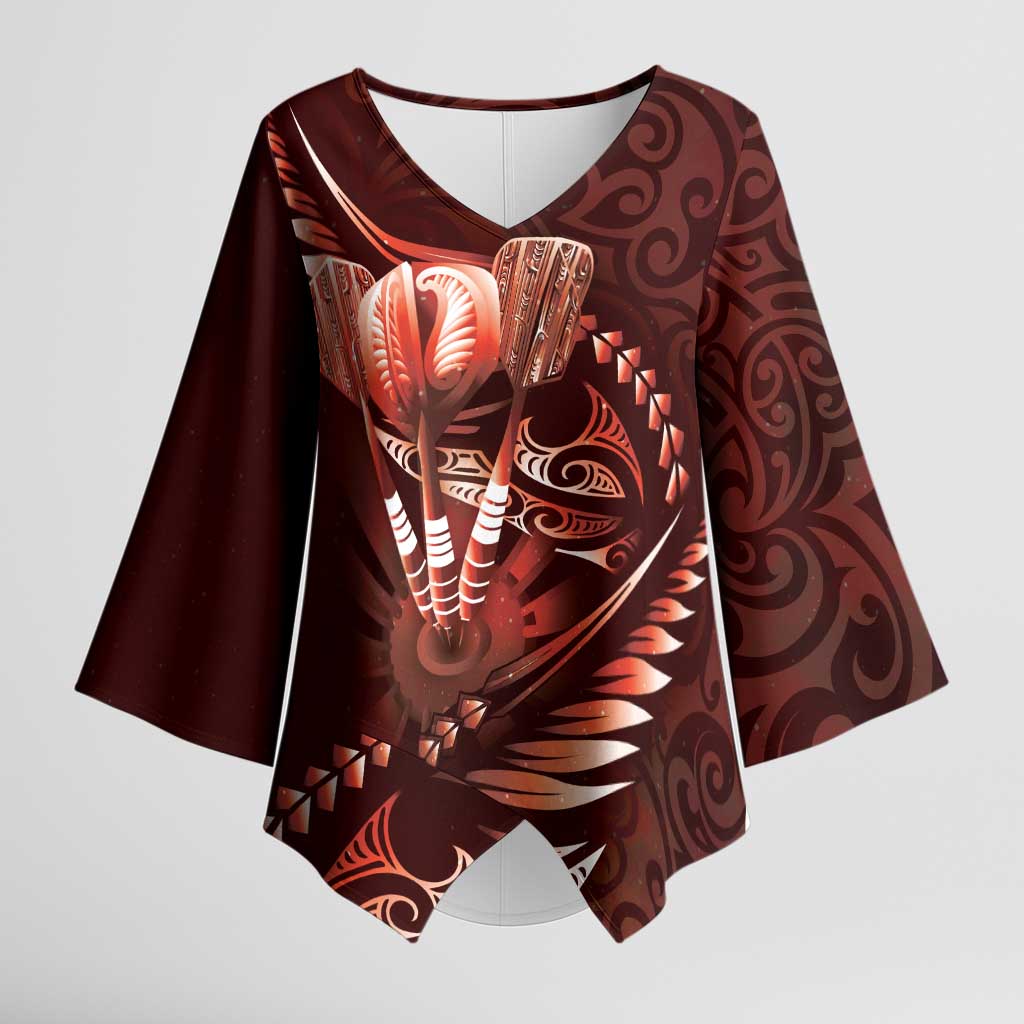 Personalised All Red New Zealand Darts Kimono Sleeve Blouse Aoteroa Fern Maori Galaxy Style - Aussie Hoodie