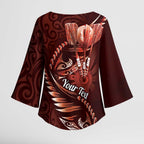 Personalised All Red New Zealand Darts Kimono Sleeve Blouse Aoteroa Fern Maori Galaxy Style - Aussie Hoodie