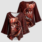 Personalised All Red New Zealand Darts Kimono Sleeve Blouse Aoteroa Fern Maori Galaxy Style - Aussie Hoodie