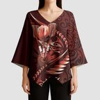 Personalised All Red New Zealand Darts Kimono Sleeve Blouse Aoteroa Fern Maori Galaxy Style - Aussie Hoodie