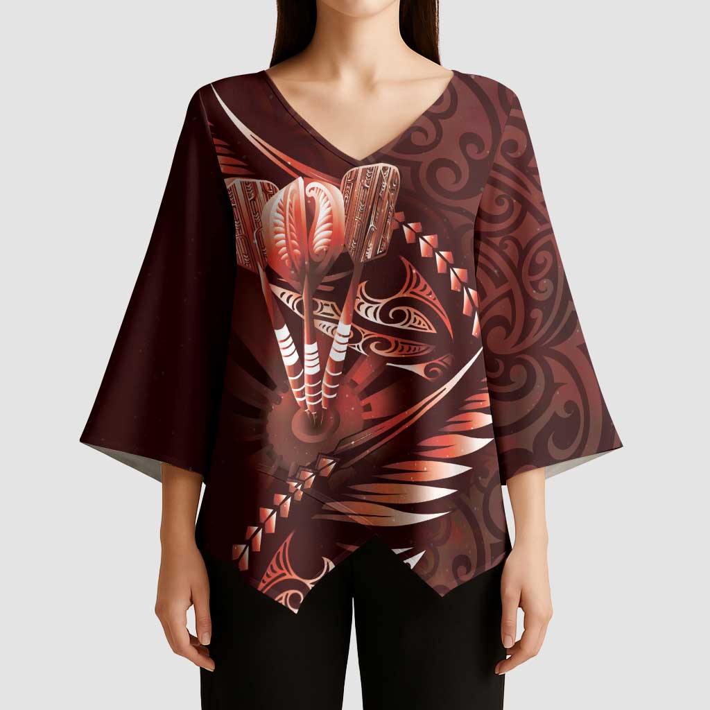 Personalised All Red New Zealand Darts Kimono Sleeve Blouse Aoteroa Fern Maori Galaxy Style - Aussie Hoodie