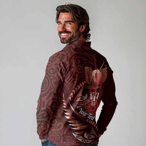 Personalised All Red New Zealand Darts Long Sleeve Polo Shirt Aoteroa Fern Maori Galaxy Style