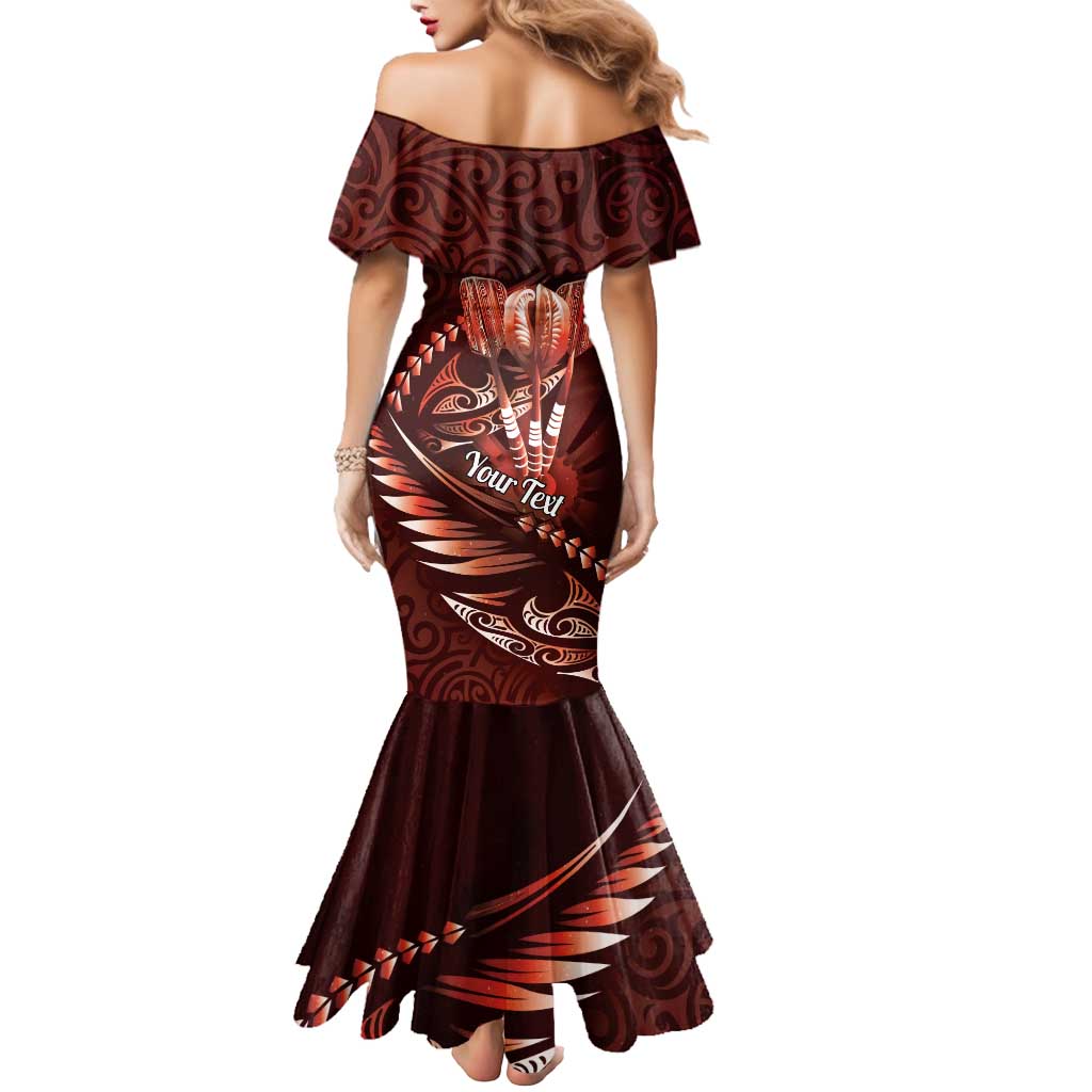 Personalised All Red New Zealand Darts Mermaid Dress Aoteroa Fern Maori Galaxy Style