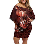 Personalised All Red New Zealand Darts Off Shoulder Short Dress Aoteroa Fern Maori Galaxy Style