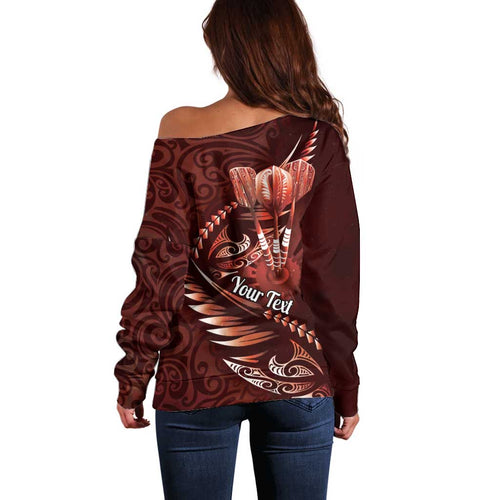 Personalised All Red New Zealand Darts Off Shoulder Sweater Aoteroa Fern Maori Galaxy Style